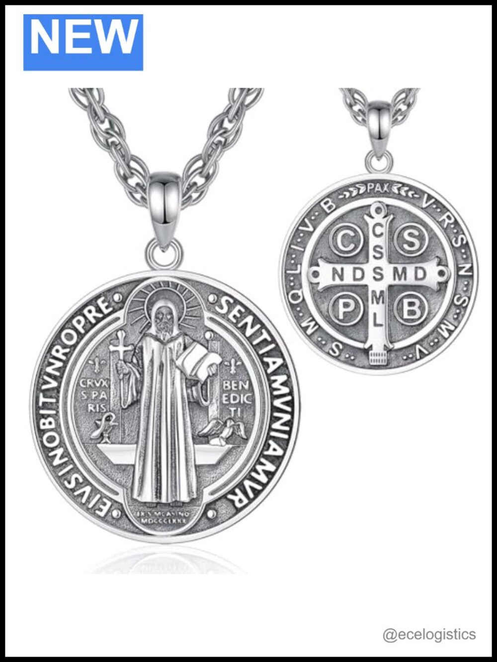 925 Sterling Silver Saint Benedict Medal Pendant Necklace 24in